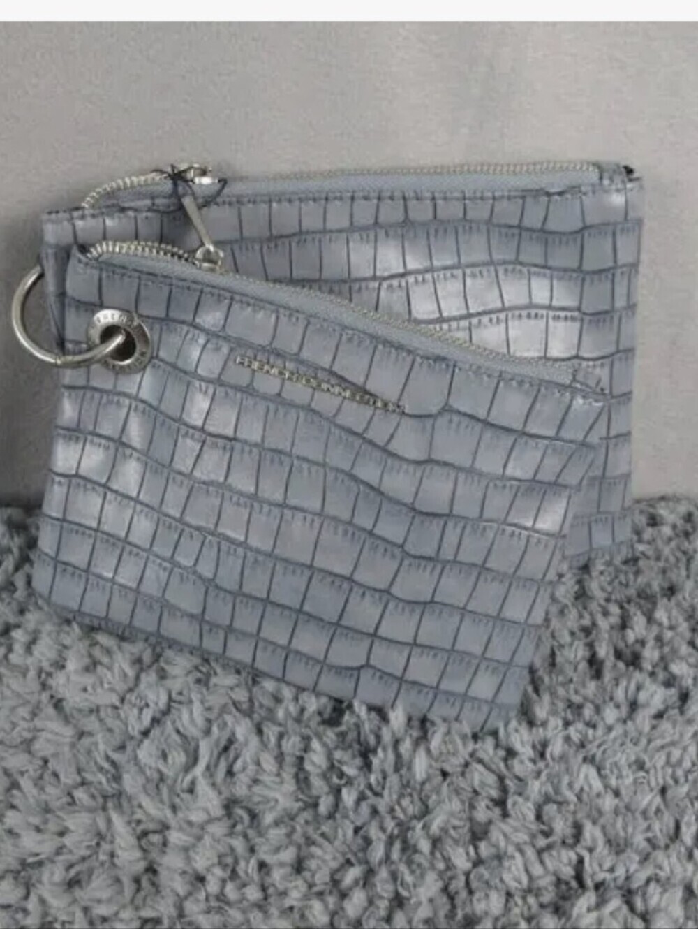 French Connection Clutch Womens Small Denim Dale Croco Wristlet Grommet NWT